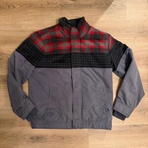 Prana Men’s Wool Blend Sherpa Lined Jacket Medium Plaid Gray